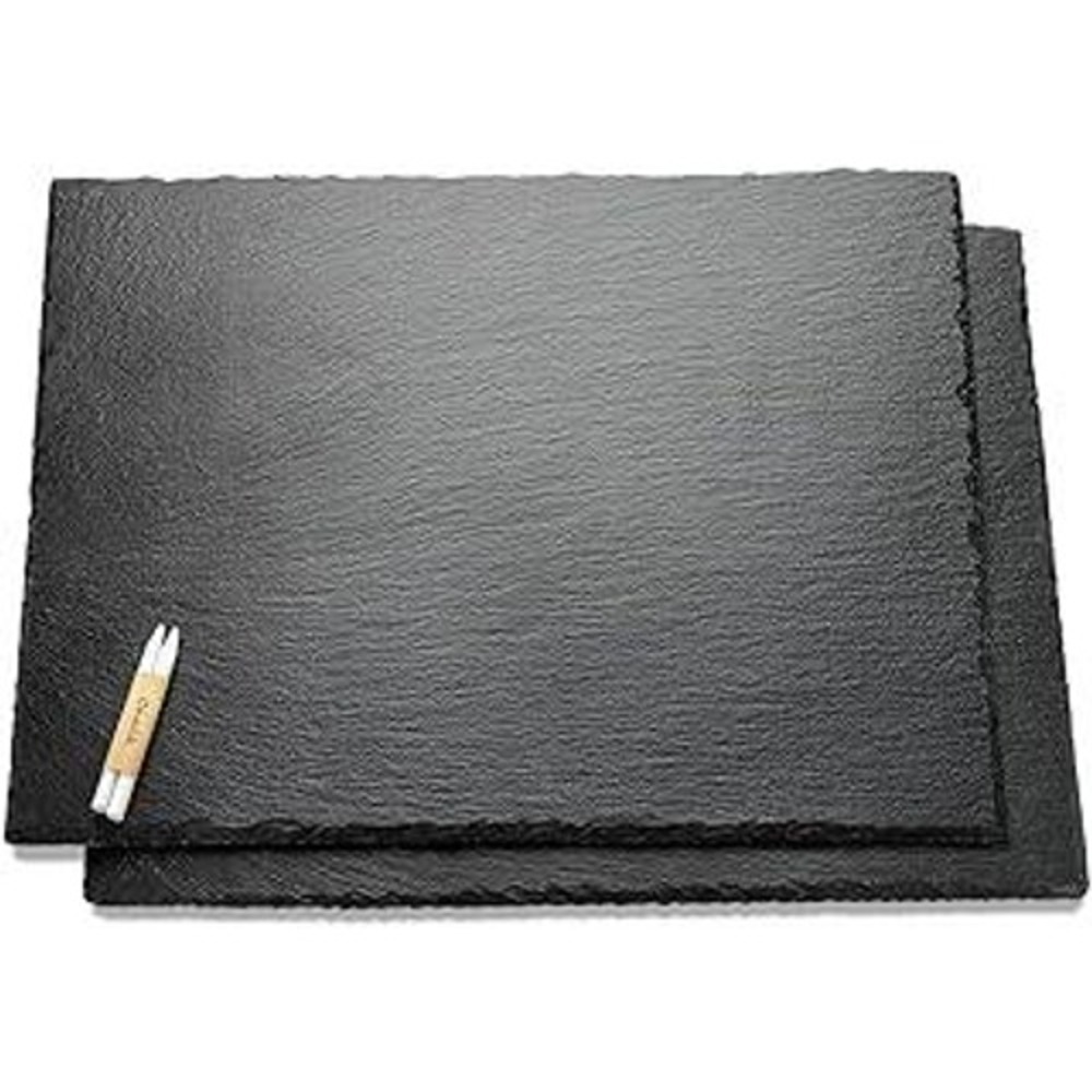 mDesign Black Slate Tray 10x10 Square Serving Platter with Chalk Pencil 92173